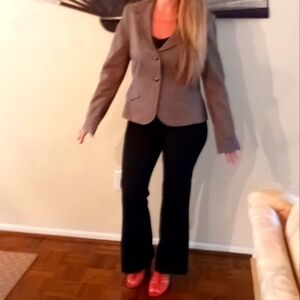 Vintage Olive Green with Cream pin Stripes Blazer with Cute Metal Buttons Detail